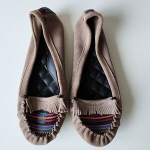 Reef Winter Drift Shoes Womens 8.5‎ 39 Suede Moccasin Slipper Tan Leather Flats